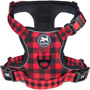 PoyPet Red Buffalo Plaid Dog Harness No Pull Adjustable Reflective - Small